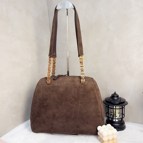 【赫蒂國際精品】 Bally 麂皮金色鏈條肩背包vintage