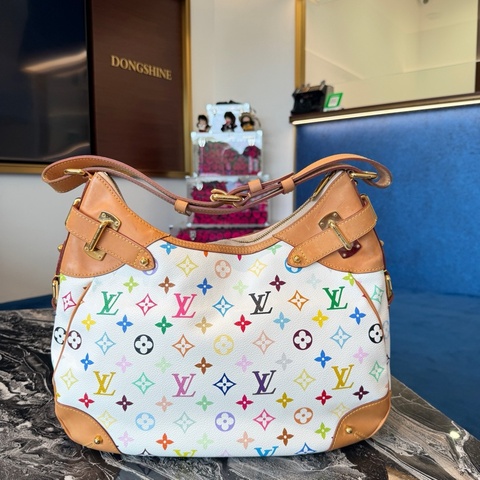 LV/路易威登 村上隆限定 白三彩南瓜包  可調節肩帶  白皮