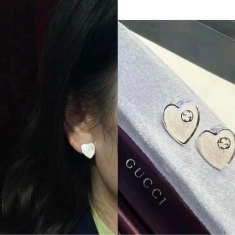 GUCCI 愛心鍅瑯雙G Logo 耳釘