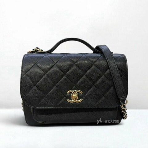 A13509-CHANEL 黑荔枝皮淡金釦中號郵差包 A93607