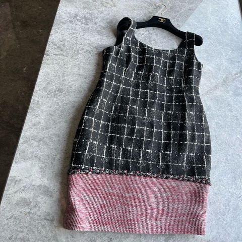 Chanel 14s黑粉格纹连衣裙fr38~~