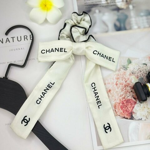 【翰貝格名牌館】全新 Chanel 爆款 白色 經典 配色 黑色 木耳邊 蝴蝶結 髮圈 AA8926 現貨