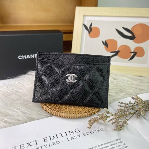 【翰貝格名牌館】全新 CHANEL 黑色 荔枝紋 銀CC 薄型 4卡 證件 卡片夾 AP0213 現貨