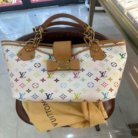 LV 村上隆限定 白三彩蝴蝶結手提托特包 品相好 很新