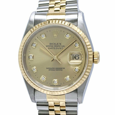 勞力士 Datejust 10P 鑲鑽 16233G 男士腕錶 SSx18K 黃金 40586