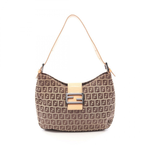 FENDI Zucchino 單肩手提包 8BR036 帆布皮革 米棕色 二手 女士