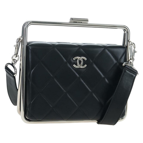 香奈兒 (CHANEL) Matelasse 手袋，羊皮材質，黑色/銀色雙C標誌，兩用款，貨號 199135SM