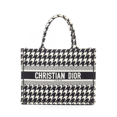 Christian Dior BOOK TOTE 中型千鳥格紋手袋 帆布 白色 二手