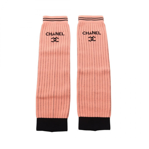 香奈兒 (CHANEL) COCO 標誌護腿套，人造絲聚酯材質材質，粉紅/黑色，二手女款