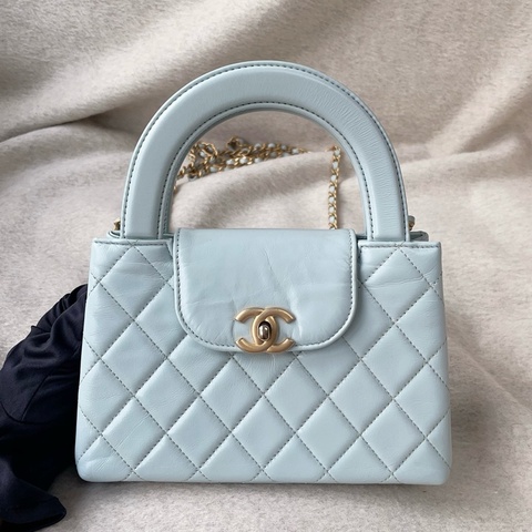 香奈兒 Chanel 24P  kelly 大號 藍色 金扣 牛皮 手提包單肩包斜挎包 芯片款