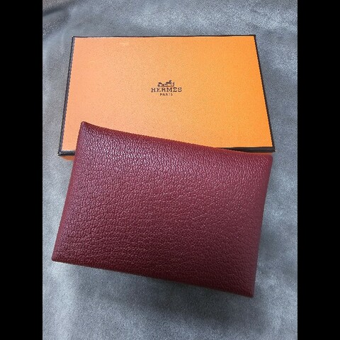 二手 HERMES 愛馬仕 Calvi Dou 磚紅色卡包 零錢包