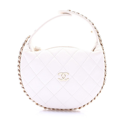 CHANEL 香奈兒 Chain Around Pouch Hobo 手提包 白色 菱格紋 羊皮 AP3095