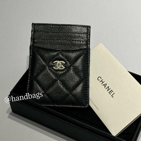 【翰貝格名牌館】全新 CHANEL 黑色 荔枝皮 金CC 雙面 4卡 直式 證件 卡片夾 AP3595 現貨