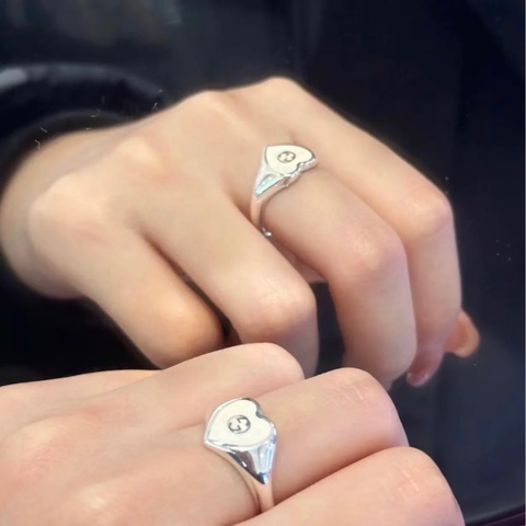 GUCCI 鍅瑯愛心雙G戒指