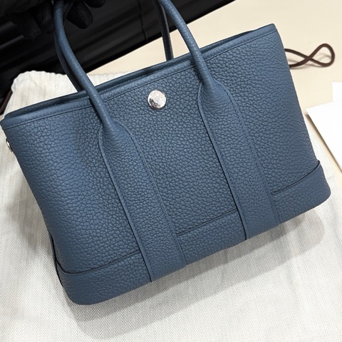 愛馬仕/Hermes garden party花園mini手提包 N7風暴藍 銀扣