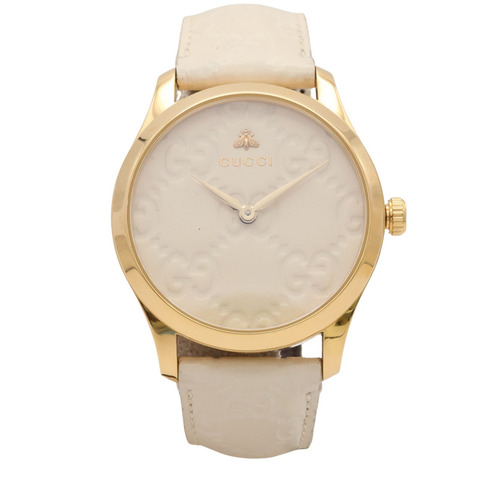 G-Timeless 腕錶 白色 錶面/皮錶帶 不鏽鋼【GUCCI 古馳】 YA1264033A