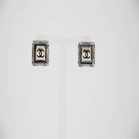 Chanel Vintage 05A 亞加力鏡面正方形半透明耳環