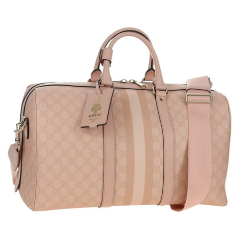 GUCCI GG Supreme 波士頓包 PVC 兩用 粉金 811486 正品 yk20816SAV