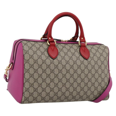 GUCCI GG Supreme 迷你波士頓包 PVC 兩用 米色/金色 409527 正品 am12519M