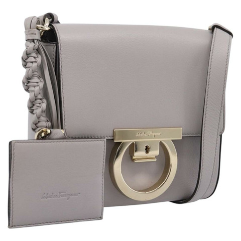 Salvatore Ferragamo Gancini 肩背包 皮革 灰色 金色 正品 ka6000V