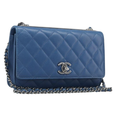 香奈兒 (CHANEL) Matelasse Trendy CC 鏈條錢包，羊皮材質，藍色，銀色 CC 標誌，正品編號 199460SAM