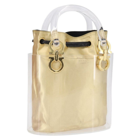 Salvatore Ferragamo Gancini 手提包 透明金色塑膠 正品 200065V