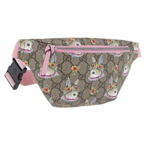 GUCCI GG Supreme 兒童斜背包 PVC 粉紅銀色 502095 正品 202183M