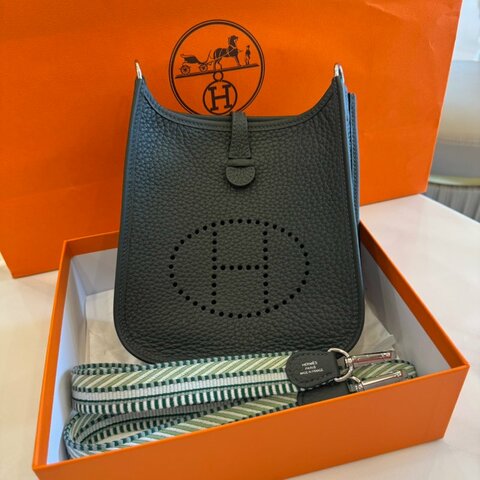 *SHIHNA名牌精品* HERMÈS mini evelyne 紅樹林綠色 銀扣 K刻