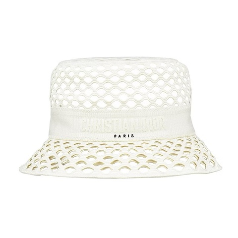 DIOR 迪奧 刺繡cd LOGO簍空洞洞設計棉質混紡漁夫帽(米白)