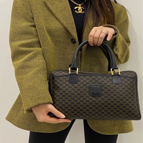 Celine 黑花波士頓 中古 Vintage Macadam