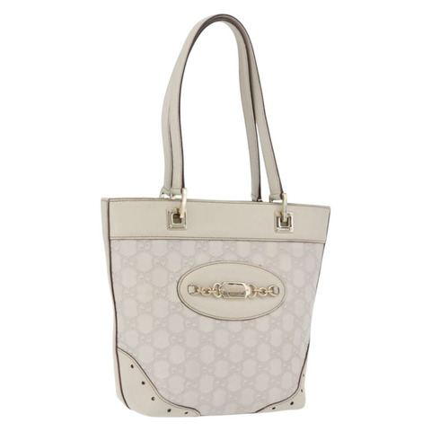 GUCCI GG帆布Guccissima托特包，皮革白色金色，貨號145994，正品編號199421V