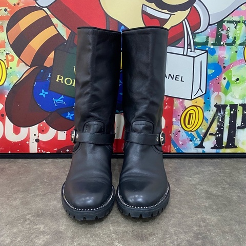 迪奧 Dior 黑色皮扣 長筒靴子 37.5碼