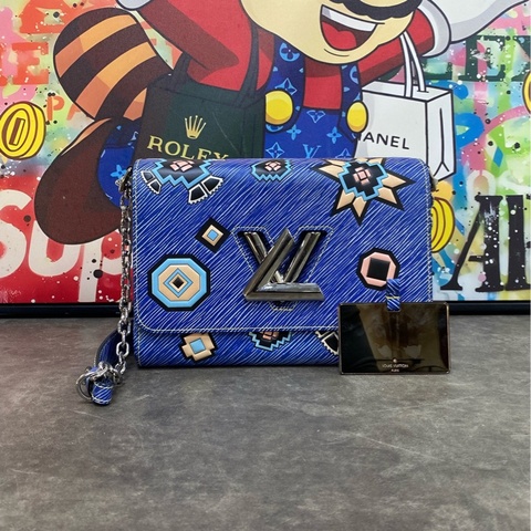 LV 路易威登Twist系列 藍色水波紋塗鴉單肩包 有鏡子