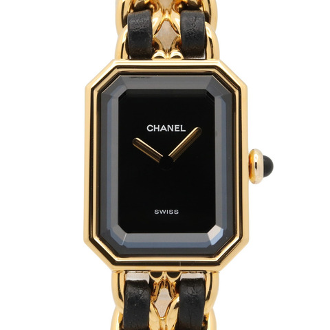 香奈兒 (Chanel) CHANEL Première L 女士腕錶，鍍金 (GP)，皮革錶帶，黑色，H0001