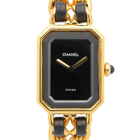 香奈兒 (Chanel) CHANEL Première S 女士腕錶，鍍金 (GP)，皮革錶帶，黑色，H0001