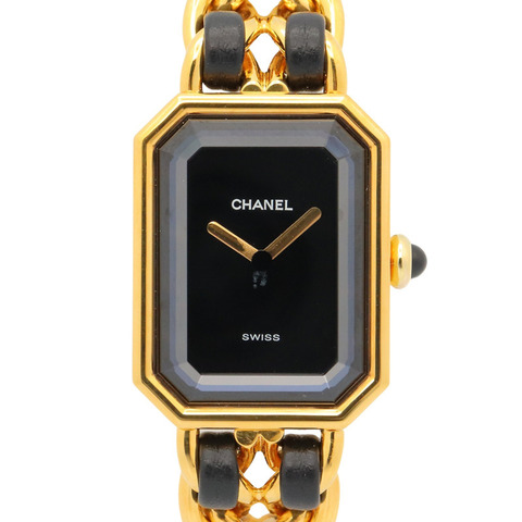 香奈兒 (Chanel) CHANEL Première S 女士腕錶，鍍金 (GP)，皮革錶帶，黑色，H0001
