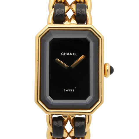 香奈兒 (Chanel) CHANEL Première S 女士腕錶，鍍金 (GP)，皮革錶帶，黑色，H0001