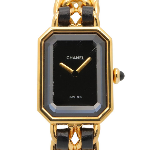 香奈兒 (Chanel) CHANEL Première S 女士腕錶，鍍金 (GP)，皮革錶帶，黑色，H0001