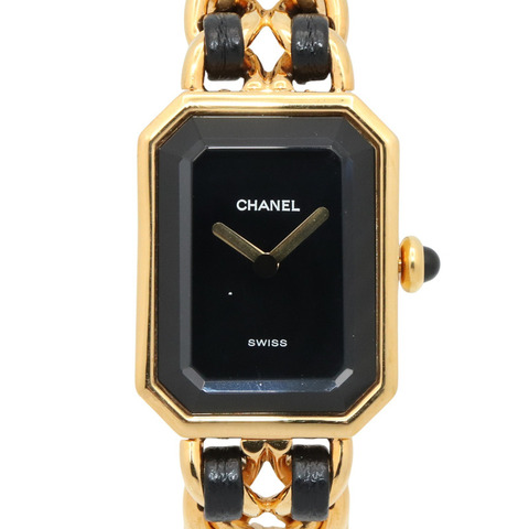 香奈兒 (Chanel) CHANEL Première S 女士腕錶，鍍金 (GP)，皮革錶帶，黑色，H0001