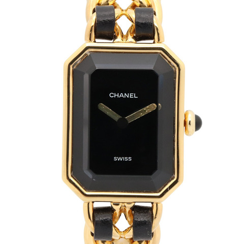 香奈兒 (Chanel) CHANEL Première S 女士腕錶，鍍金 (GP)，皮革錶帶，黑色，H0001