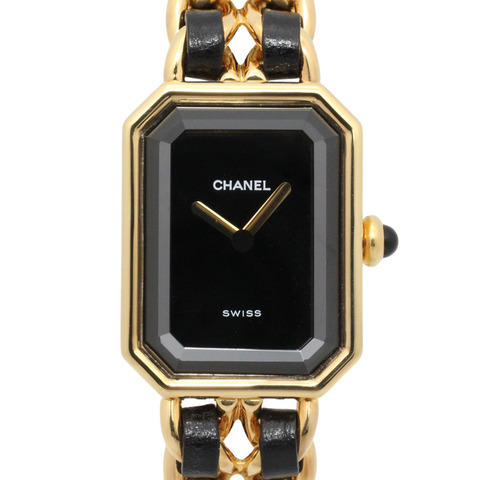 香奈兒 (Chanel) CHANEL Première S 女士腕錶，鍍金 (GP)，皮革錶帶，黑色，H0001