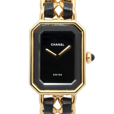 香奈兒 (Chanel) CHANEL Première S 女士腕錶，鍍金 (GP)，皮革錶帶，黑色，H0001
