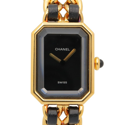 香奈兒 (Chanel) CHANEL Première M 女士腕錶，鍍金 (GP)，皮革錶帶，黑色，H0001