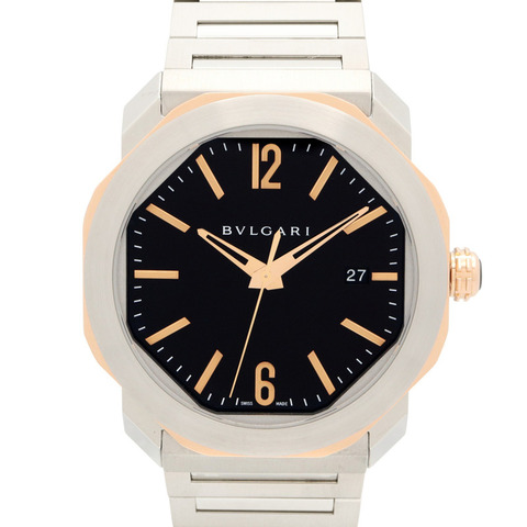 寶格麗 (Bulgari) Octo 系列腕錶，18K玫瑰金，精鋼，男士，黑色，OCP41SG