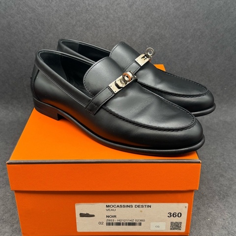 Hermes 愛馬仕 Kelly扣樂福鞋 黑色全皮
