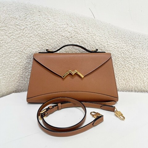 Moynat Gabrielle 莫奈棕色全粒紋小牛皮 手拿包斜挎包 底長26cm