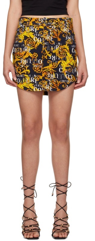 VERSACE JEANS COUTURE 黑金色牛仔短裙Black Printed Denim Miniskirt