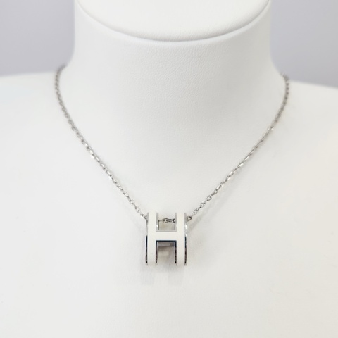 【全網最低價✨震撼史無前例❤️‍🔥】Hermes/愛馬仕 Pop H系列 白金色金屬大H白色琺瑯吊墜項鍊