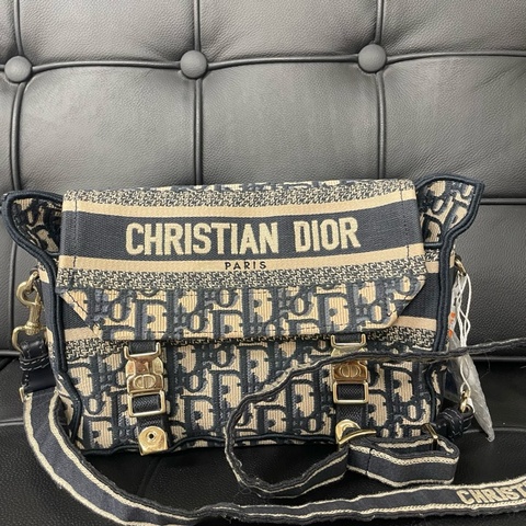 迪奧/Dior 小號 Diorcamp 手袋 斜挎包藍色 Oblique 印花刺繡 尺寸：23 x 15 x 8