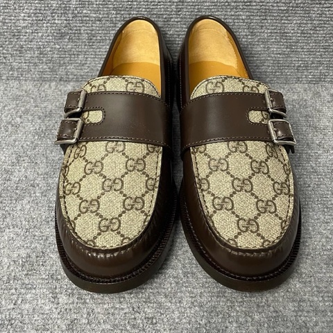 Gucci棕色皮面老花樂福鞋 42碼 （有其它碼）